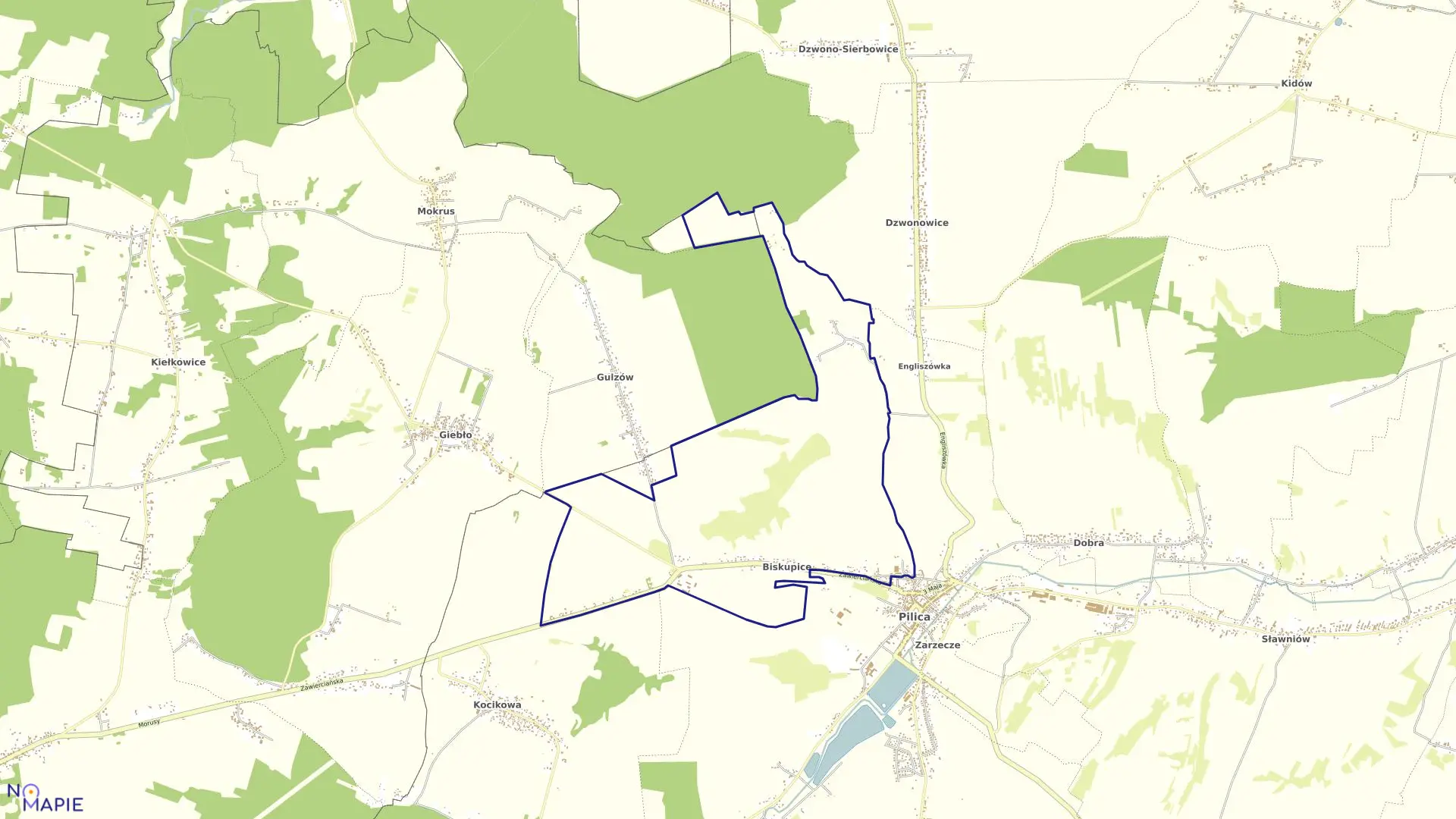 Mapa obrębu BISKUPICE w gminie Pilica