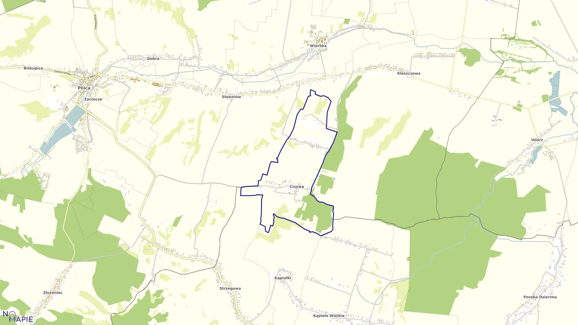 Mapa obrębu CISOWA w gminie Pilica