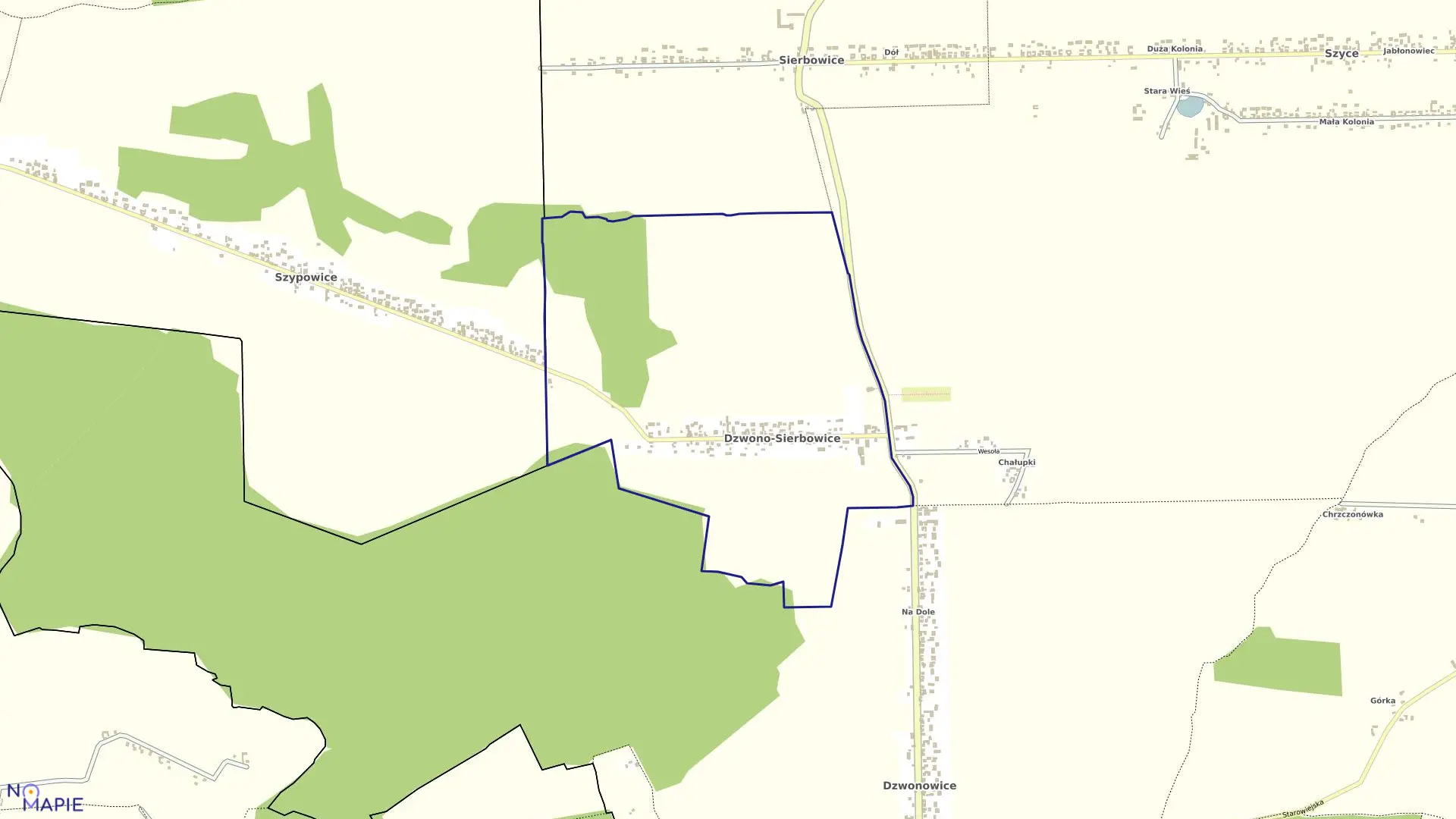 Mapa obrębu DZWONO-SIERBOWICE w gminie Pilica