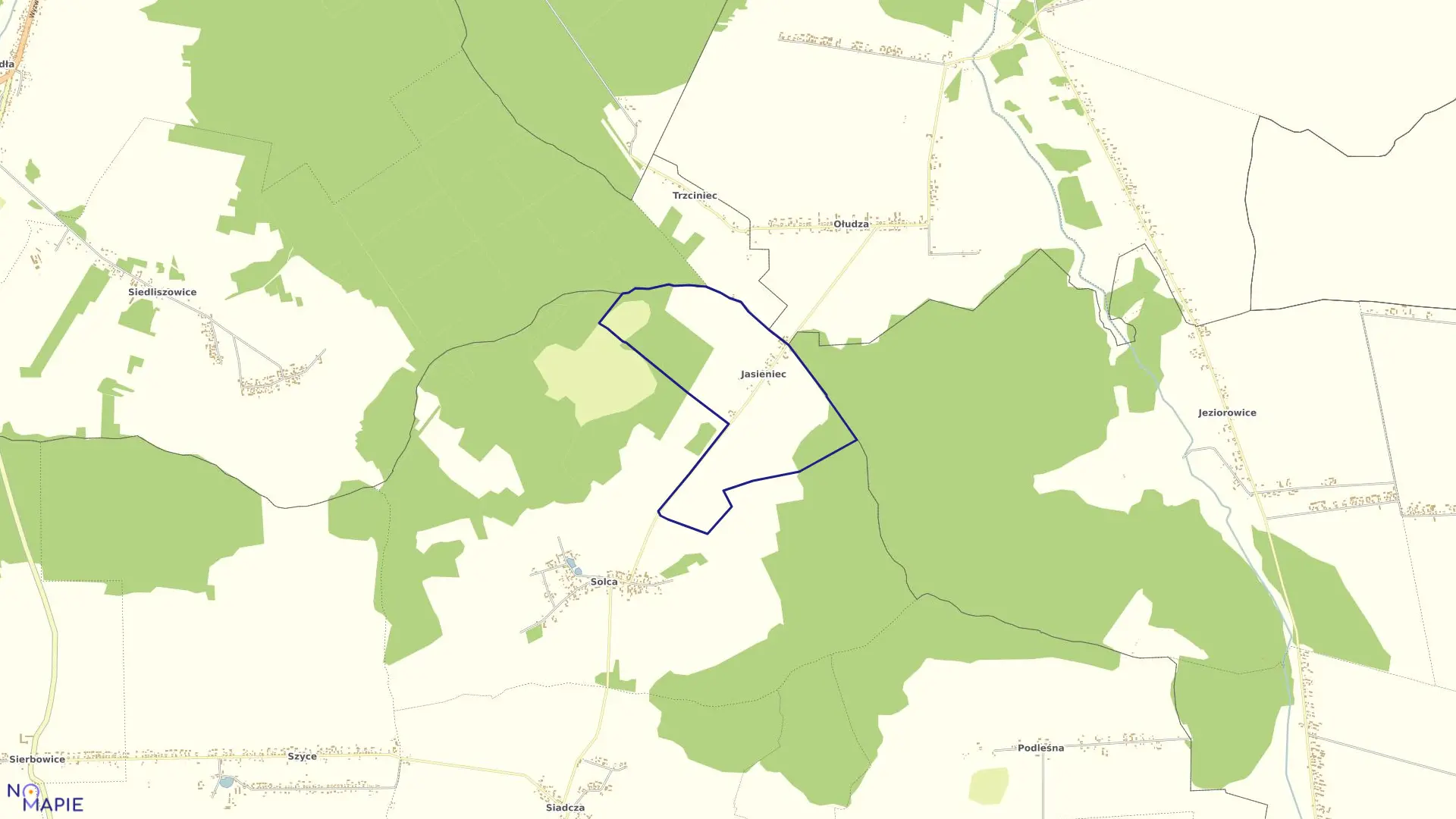 Mapa obrębu JASIENIEC w gminie Pilica