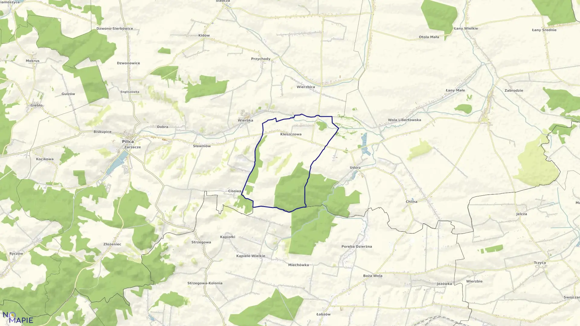 Mapa obrębu KLESZCZOWA w gminie Pilica