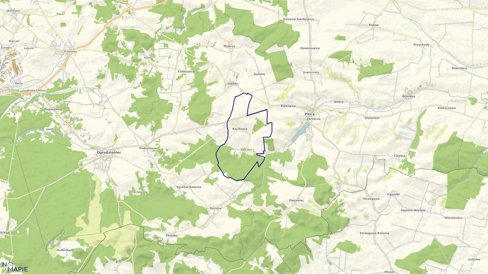 Mapa obrębu KOCIKOWA w gminie Pilica