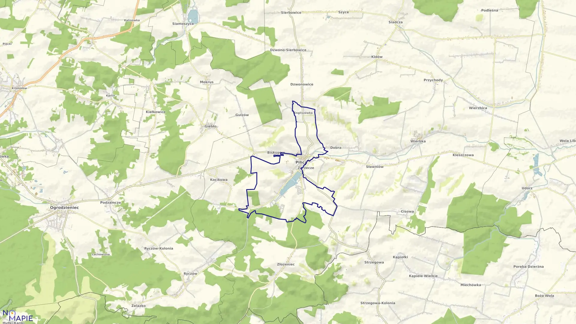Mapa obrębu PILICA w gminie Pilica