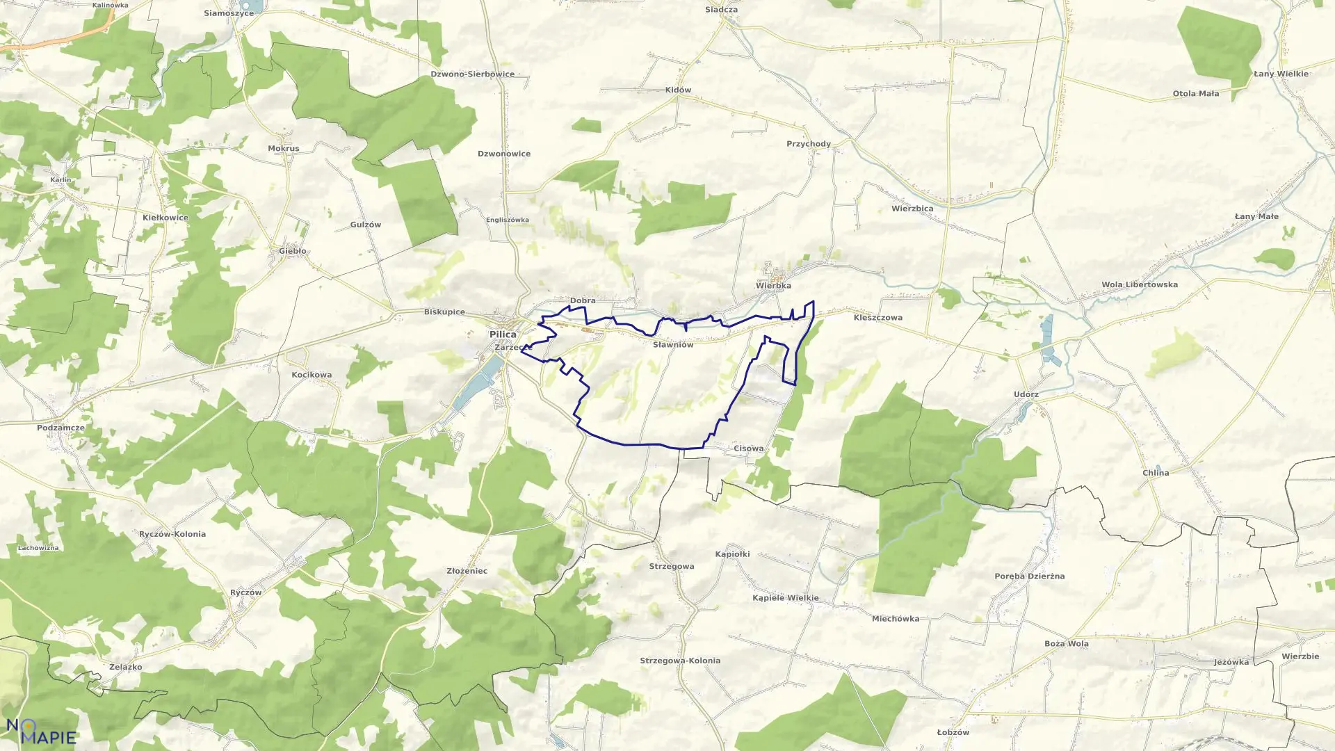 Mapa obrębu SŁAWNIÓW w gminie Pilica