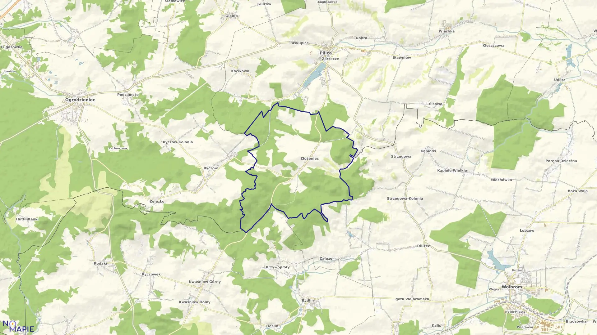 Mapa obrębu ZŁOŻENIEC w gminie Pilica